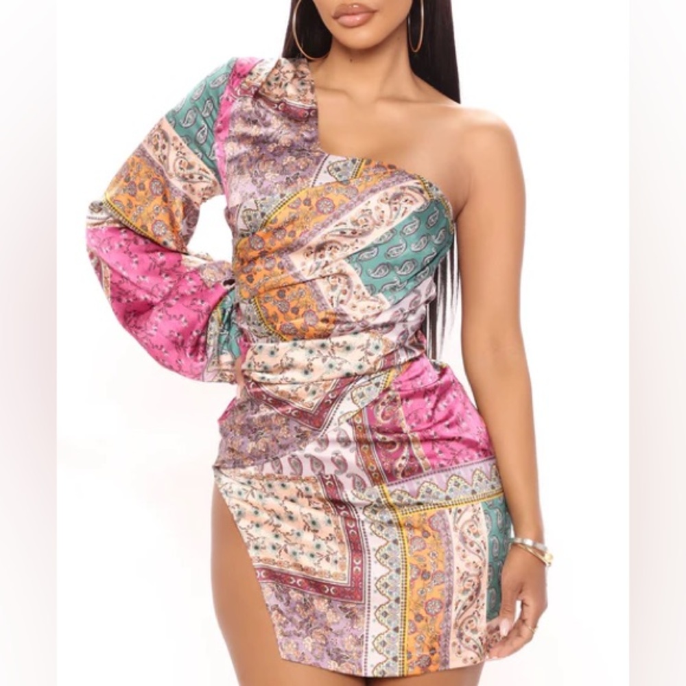 NWT Fashion Nova One Step Further Satin Mini Dress Purple/combo